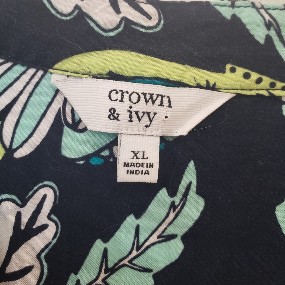 Crown & Ivy, NWOT long sleeve blue green peacock ruffle bottom tunic, XL - Picture 6 of 11